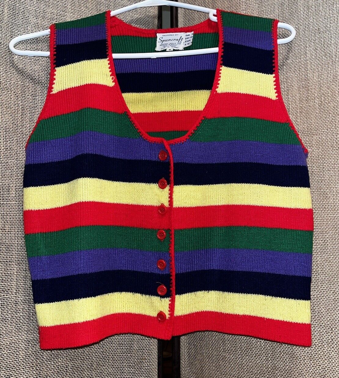 Vintage Sz Medium Spuncraft Knitted Stripped Sweater Very Groovy