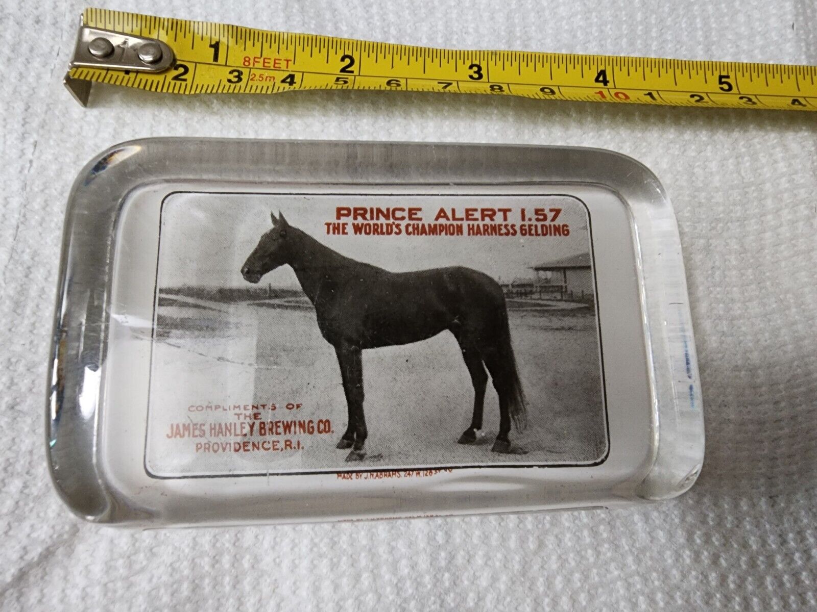Vintage Hanley's Brewing Co Prince Albert Horse Racing Champ Glass Paper Weight