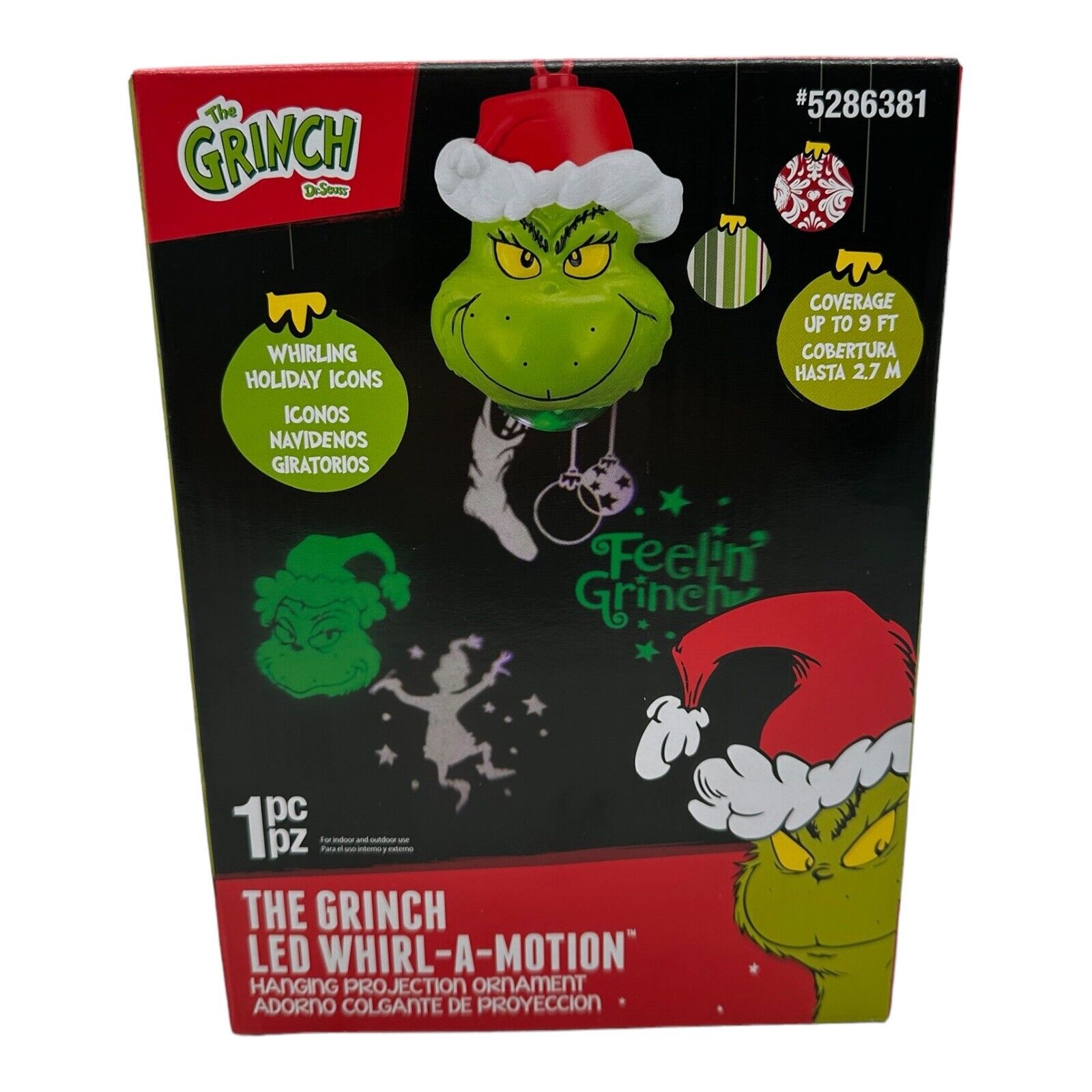 Gemmy The Grinch LED Whirl - A - Motion + Static Light Show Projects Up To 9 FT