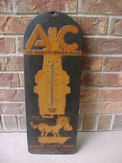 RARE AC QUALITY SPARK PLUG WITH DONKEY METAL THERMOMETER SIGN