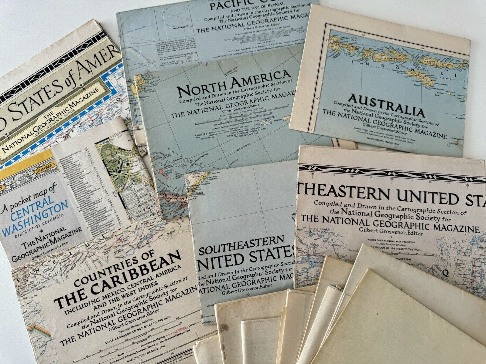 Lot of (15) Vintage 1940s National Geographic Maps