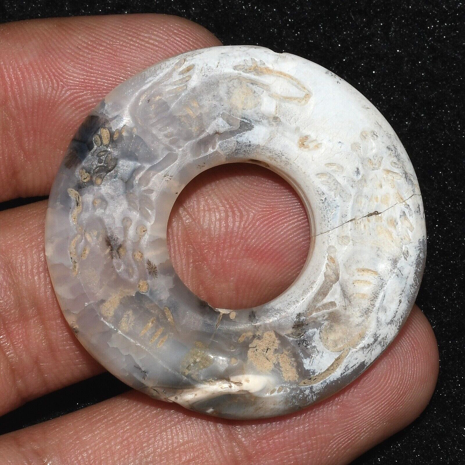 Genuine Ancient Chinese Jade Bi Disc Ring with Engravings Circa 3000-2000 BCE
