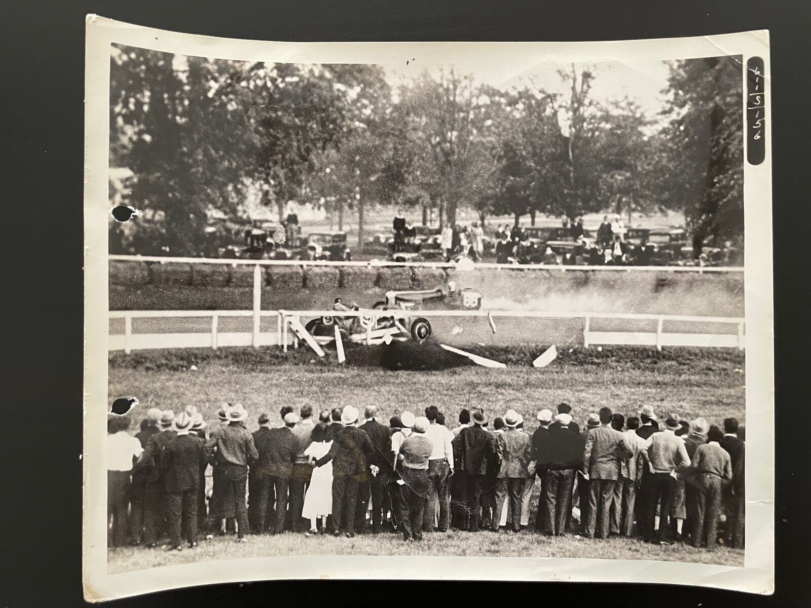 Press Photo Archive Era 1930\'s Accident thru the Guard Rail, Eddie Rickenbacker