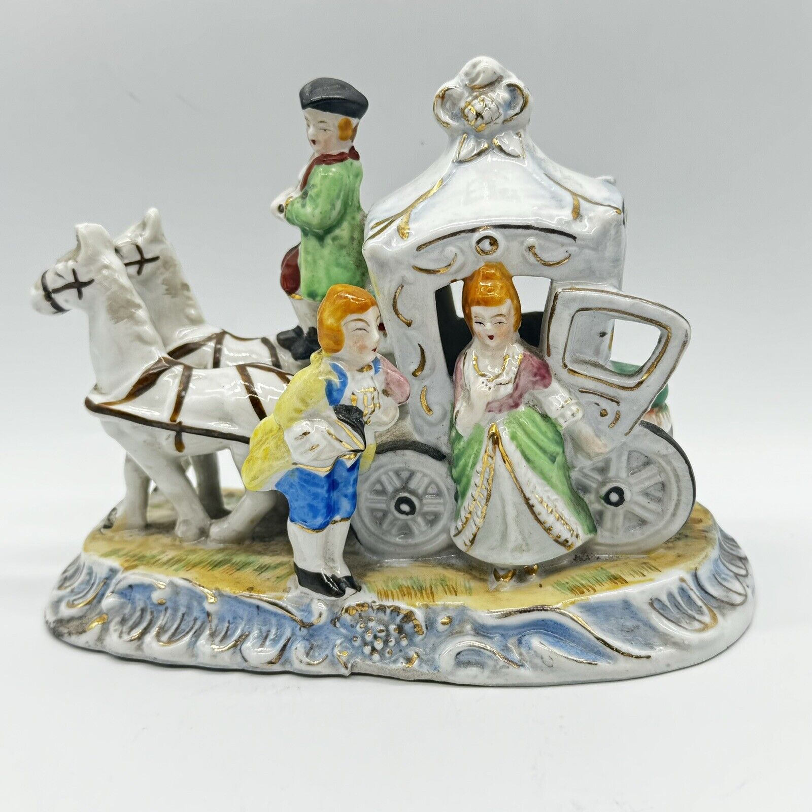 Vintage Porcelain Luster Pastels Cinderella Horse Carriage Figurine Occ Japan