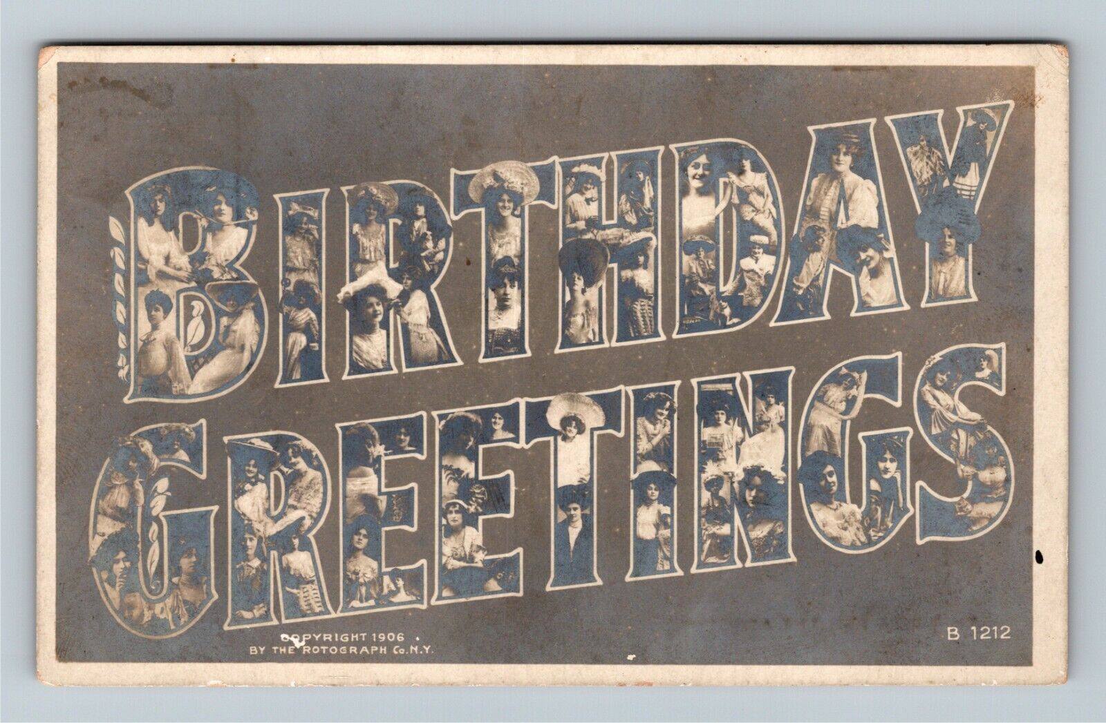 RPPC Collage Ladies LARGE LETTER Birthday Greetings c1906 Vintage Postcard