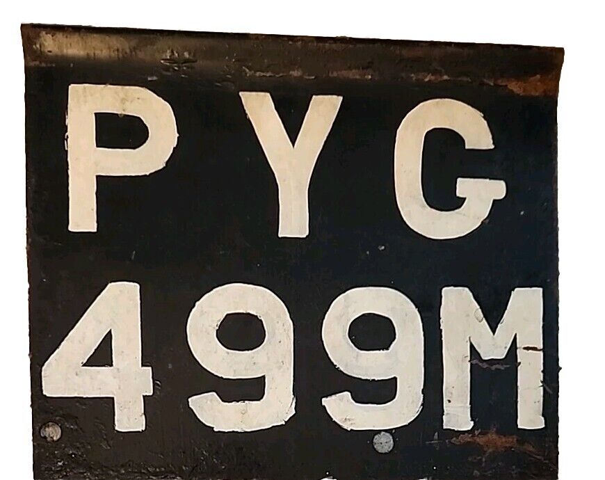 RARE GREAT BRITAIN MOTORCYCLE LICENSE PLATE # PYG 499M, 1950’s
