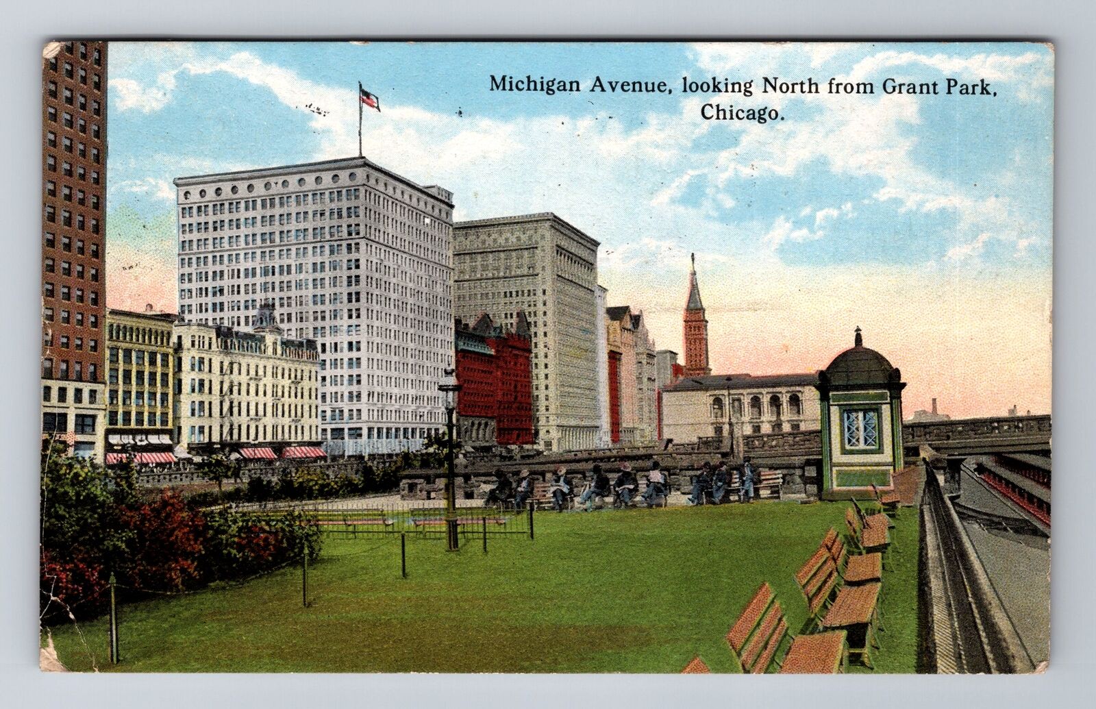 Chicago IL-Illinois, Michigan Avenue, Antique, Vintage c1914 Souvenir Postcard