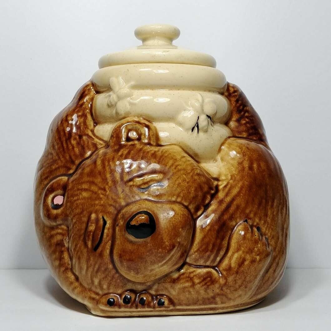 Vintage McCoy Ceramic Sleeping Bear With Bees Honey Pot Cookie Jar #143 USA