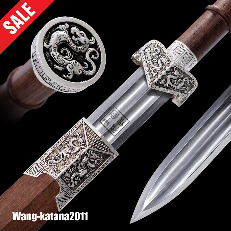 78CM Traditional Chinese Dragon Rosewood Manganese Steel Sword Handmade Jian 龙凤剑