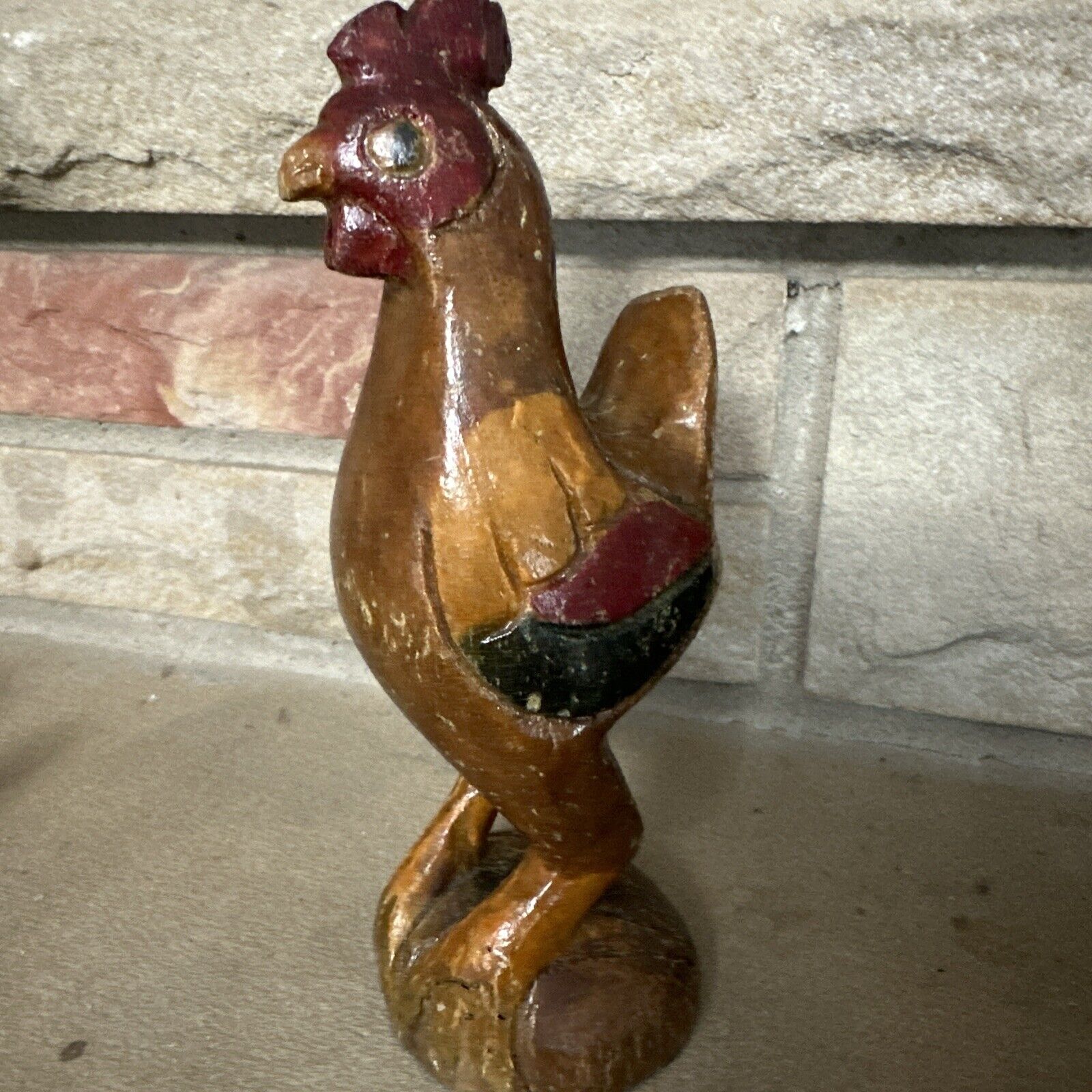 Vintage Painted Wood Chicken Rooster Folk Art Farmhouse Country Decor 8” T