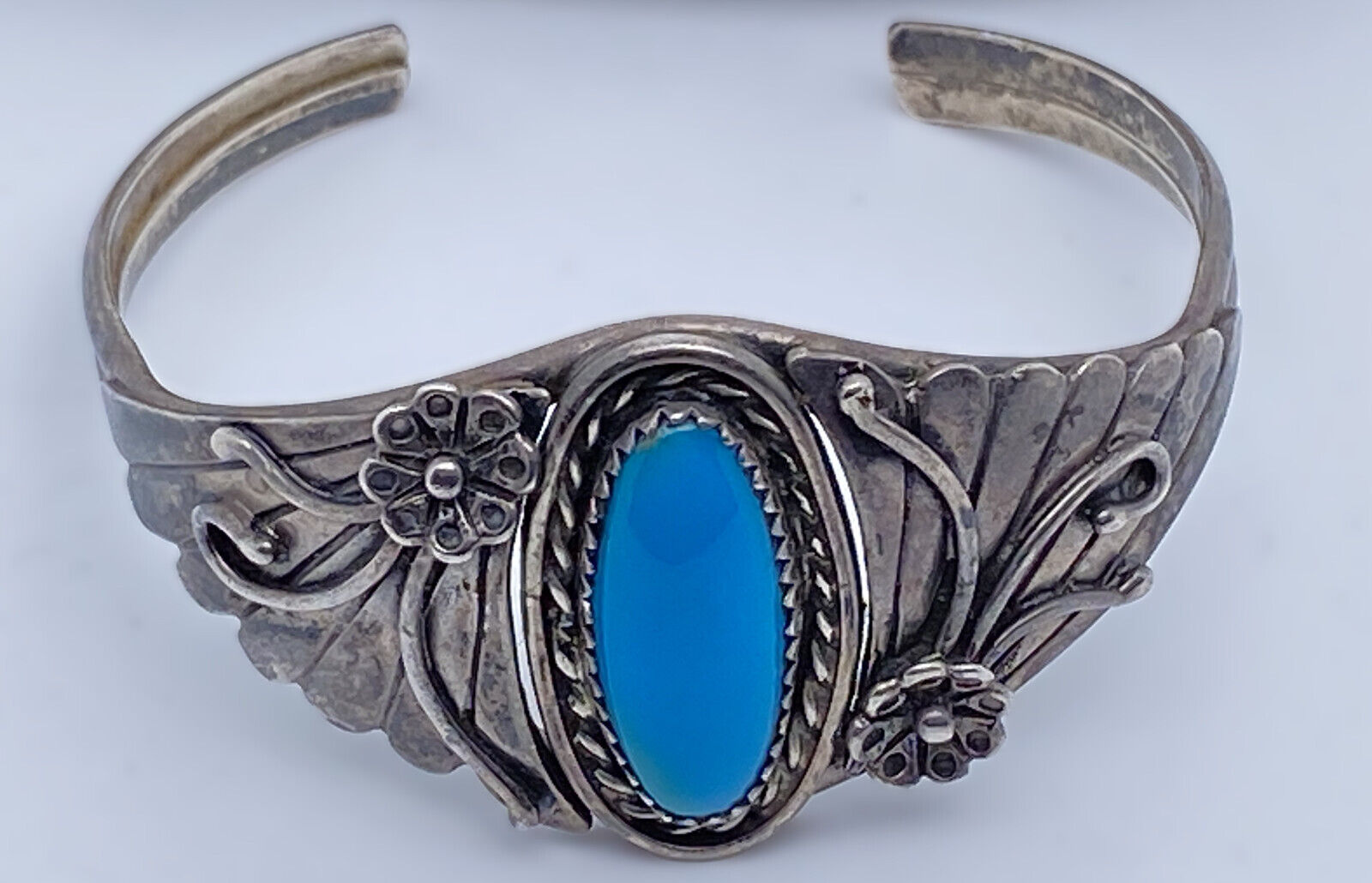 VTG Navajo Patricia “Pat” Platero Sterling Sleeping Beauty Turquoise Open Cuff