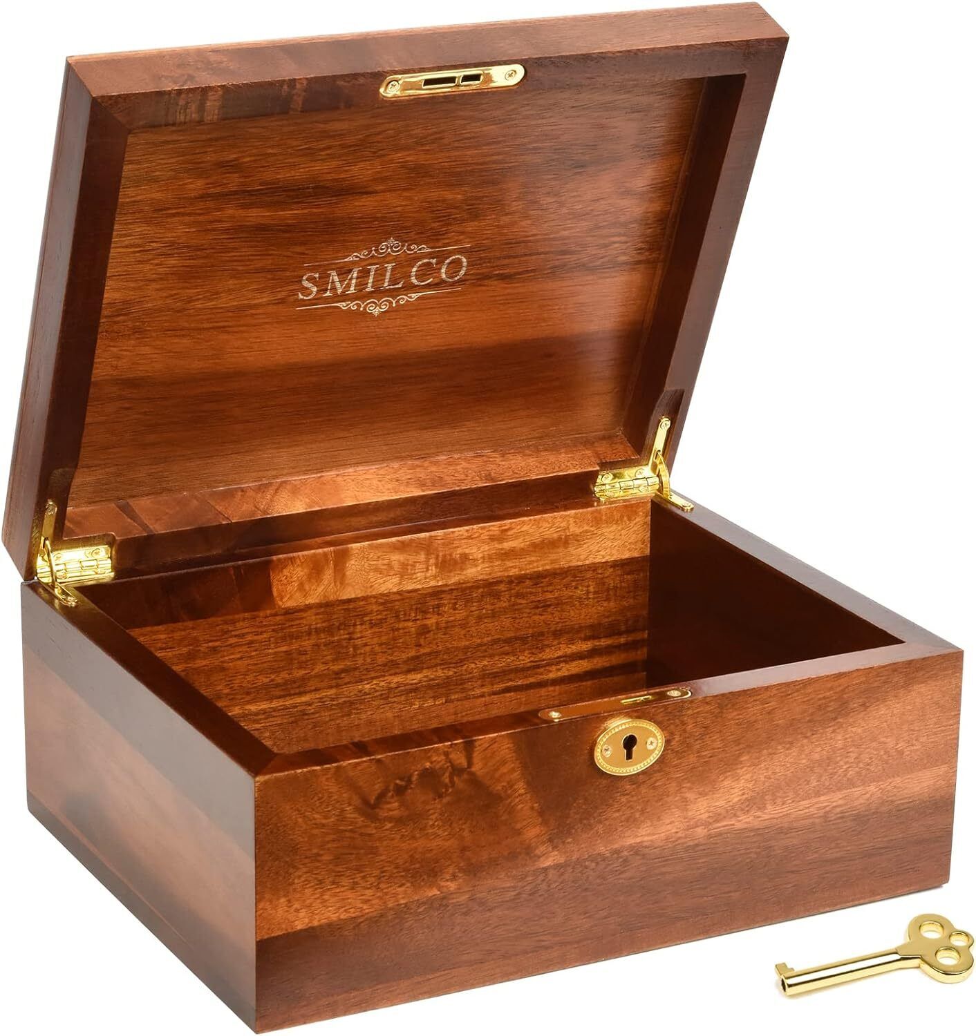 Wooden Storage Box with Hinged Lid Acacia Wood Hand-Crafted Wooden Box