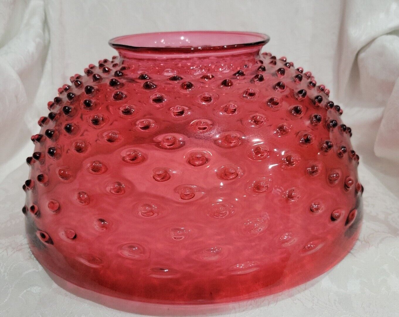 ANTIQUE SANDWICH ELONGATED HOBNAIL LIBRARY CRANBERRY DOME LAMP SHADE c1880 13,5\