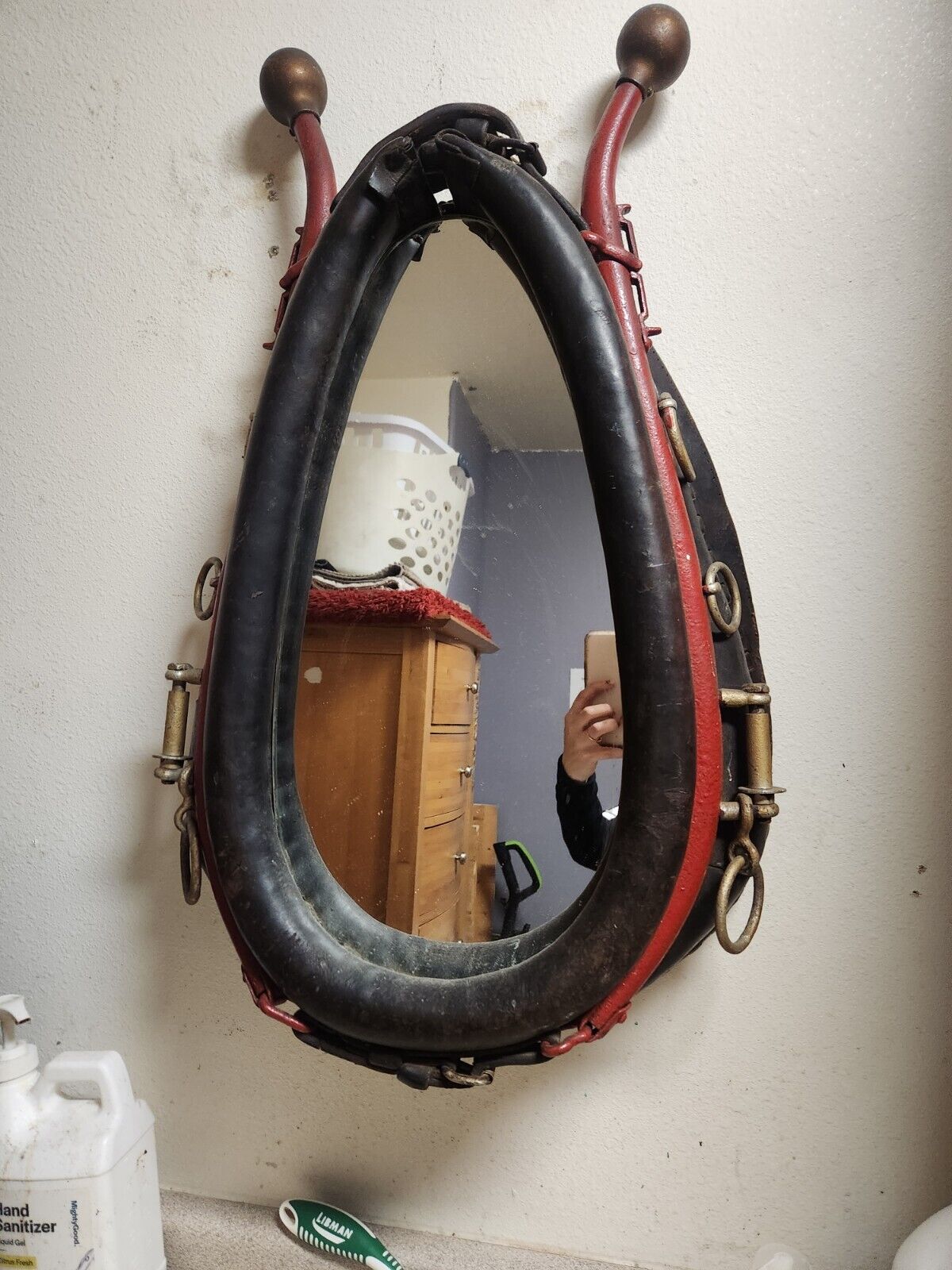 Antique Vintage Rustic Leather Horse Collar Mirror