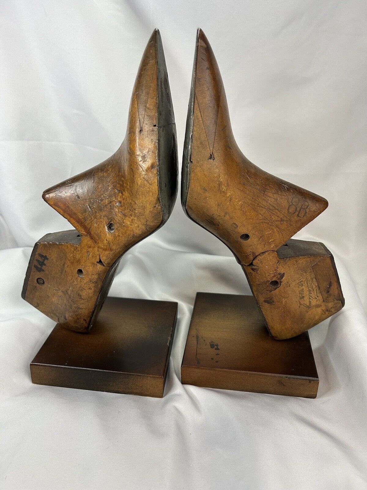 Vintage Bookends Wood Shoe Mold Form Sterling Bookends Steampunk 1958 & 1959