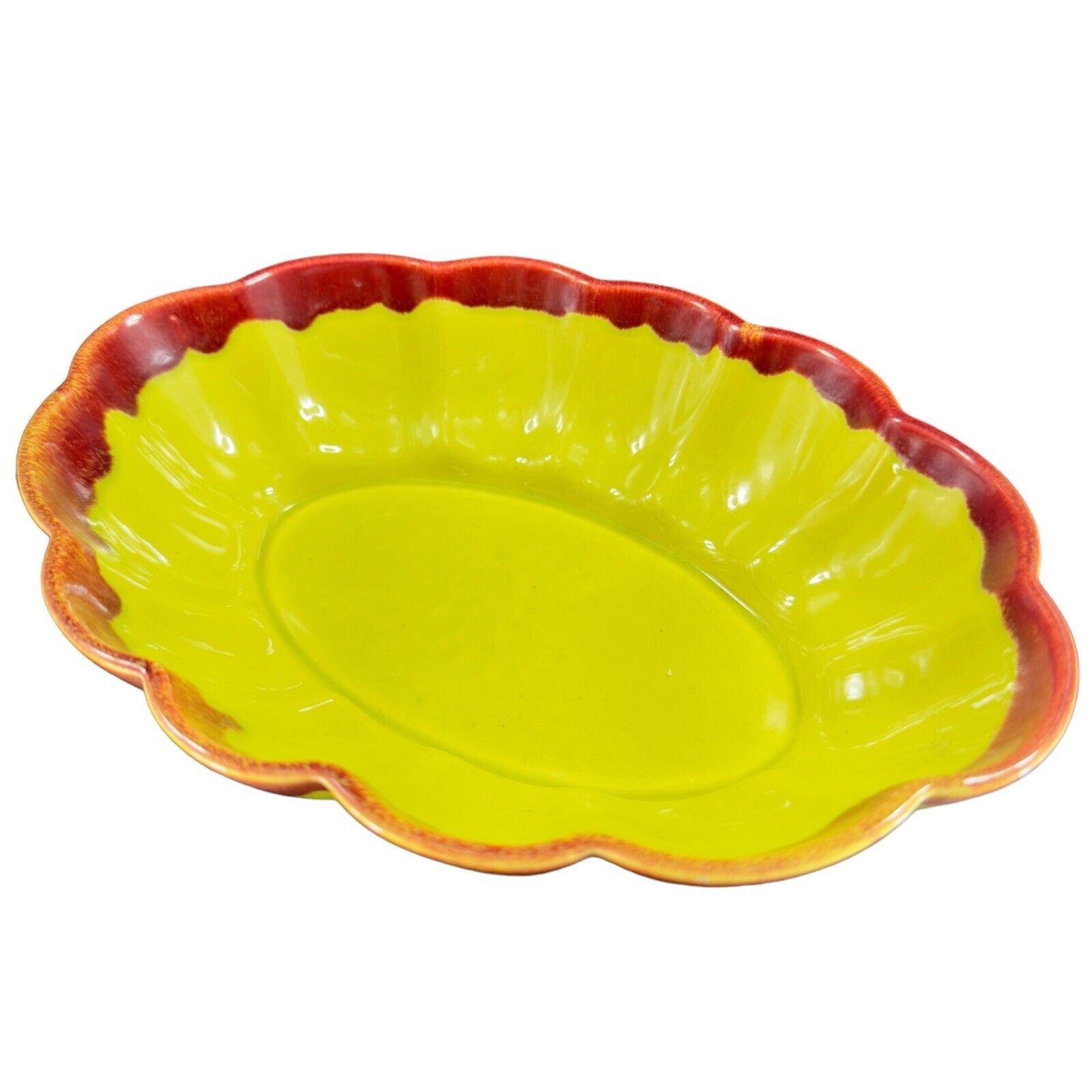 Vintage Allens of California Drip Glaze Green Sunrise Pottery Dish Bowl Planter