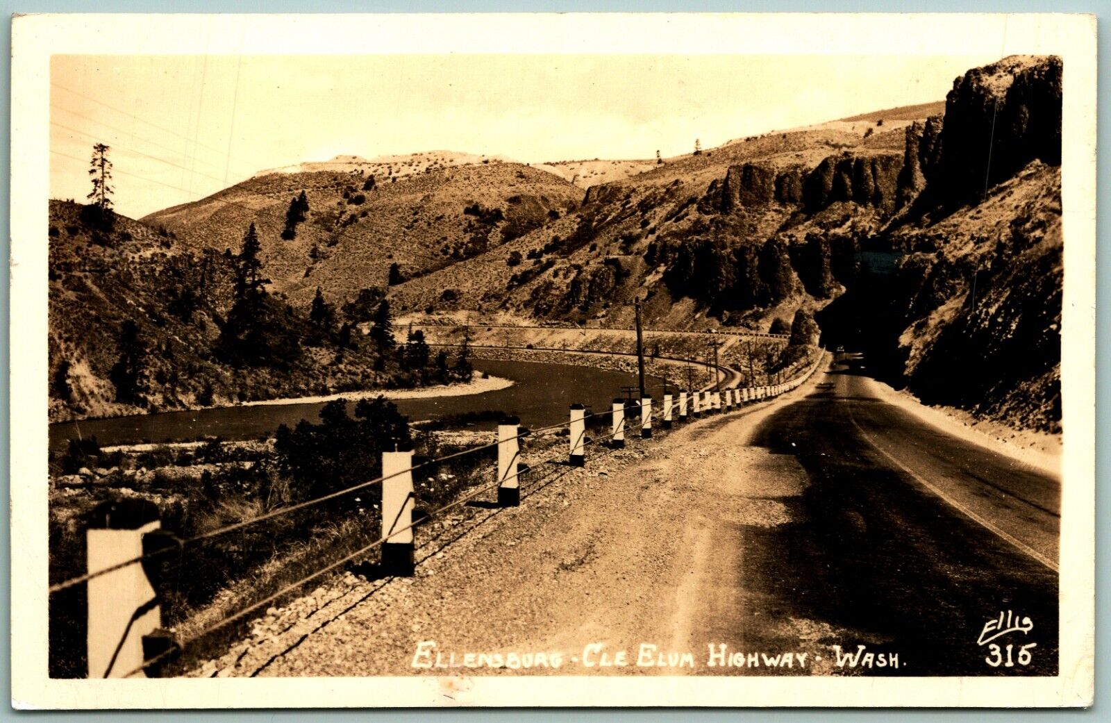 RPPC Ellensburg Cle Elum Highway Washington WA Ellis Photo 315 Postcard J1