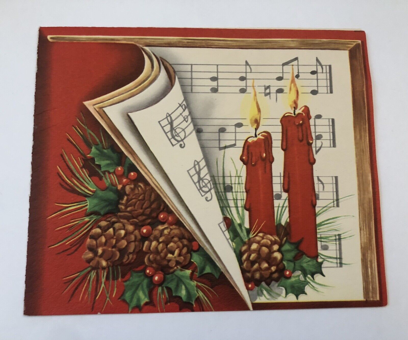 Vintage Holiday Christmas Greeting Card Paper Collectible Candles & Music Notes