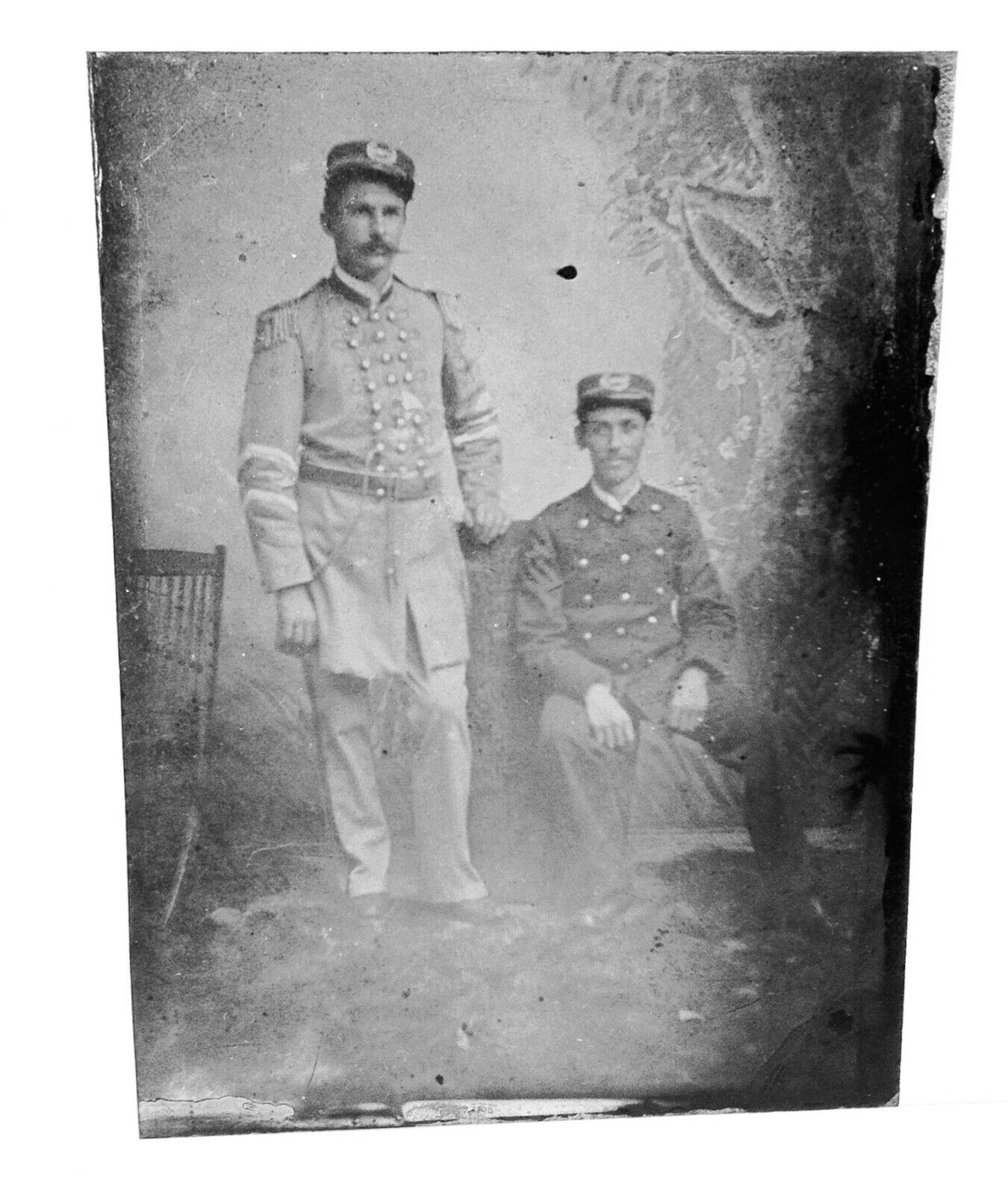 Vintage Civil War Era Tintype Photograph Officer In Dress Uniform W/ Aide 