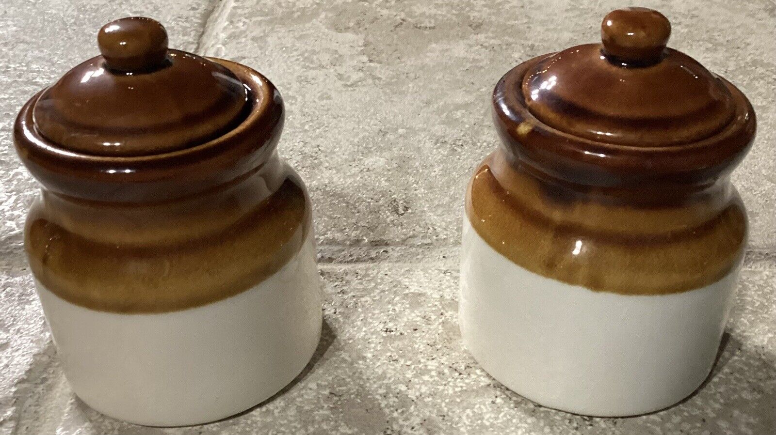 2 ~ Vintage Armbee Glazed Two-Tone Lidded Sugar Bowls