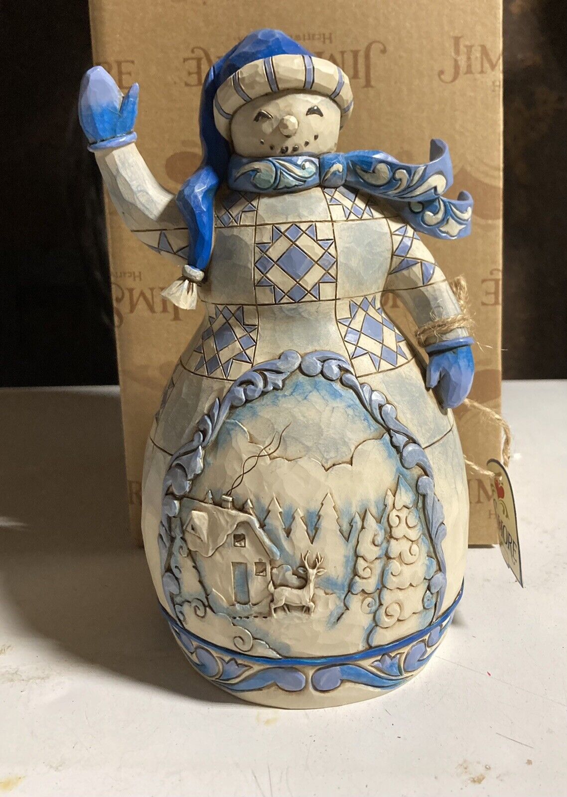 2012 JIM SHORE “Cheerful Greetings”with Box Enesco Blue Snowman Figurine