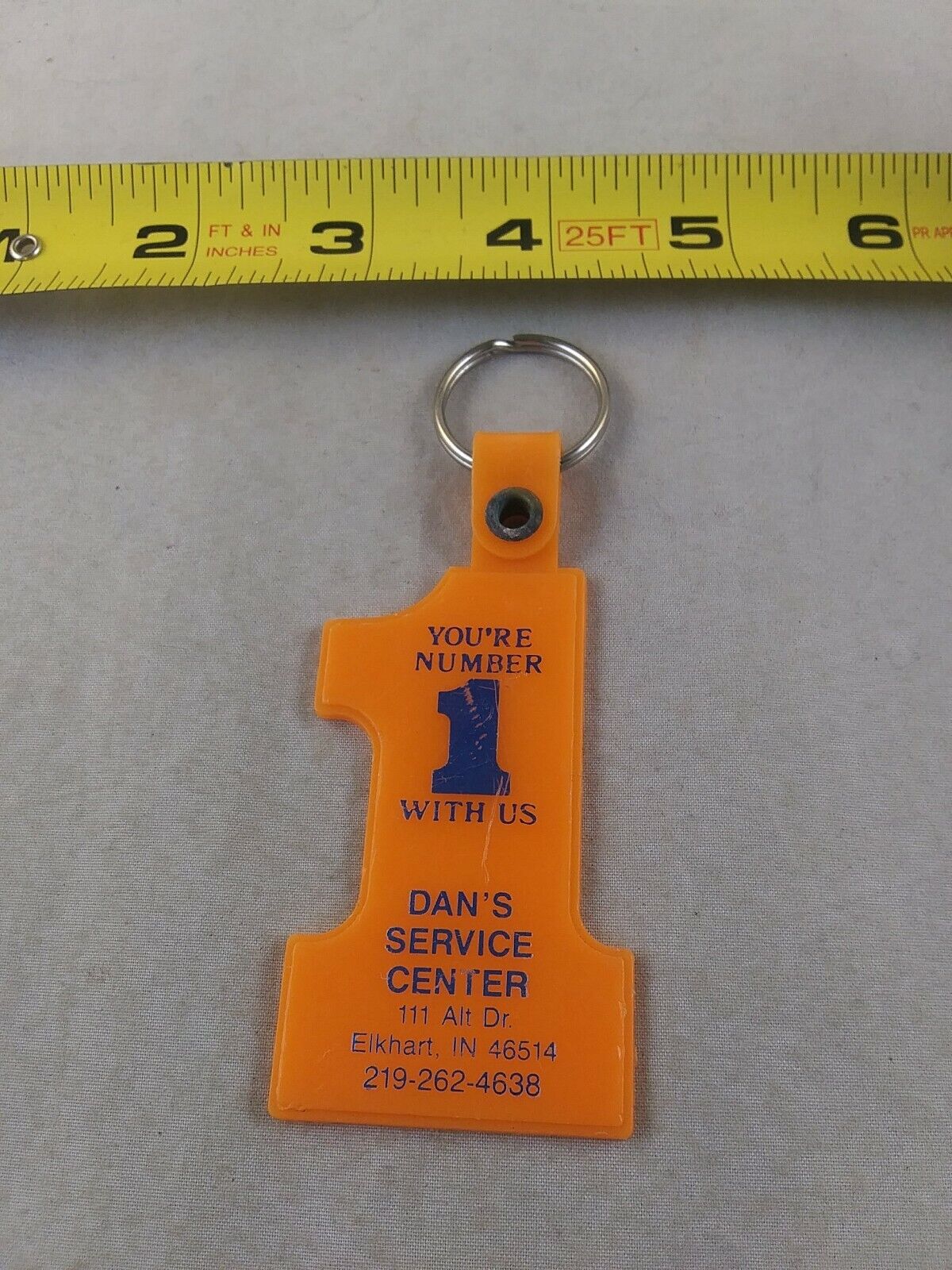 Vintage Dan\'s Service Center Elkhart Indiana Keychain Key Ring Chain Fob *EE25
