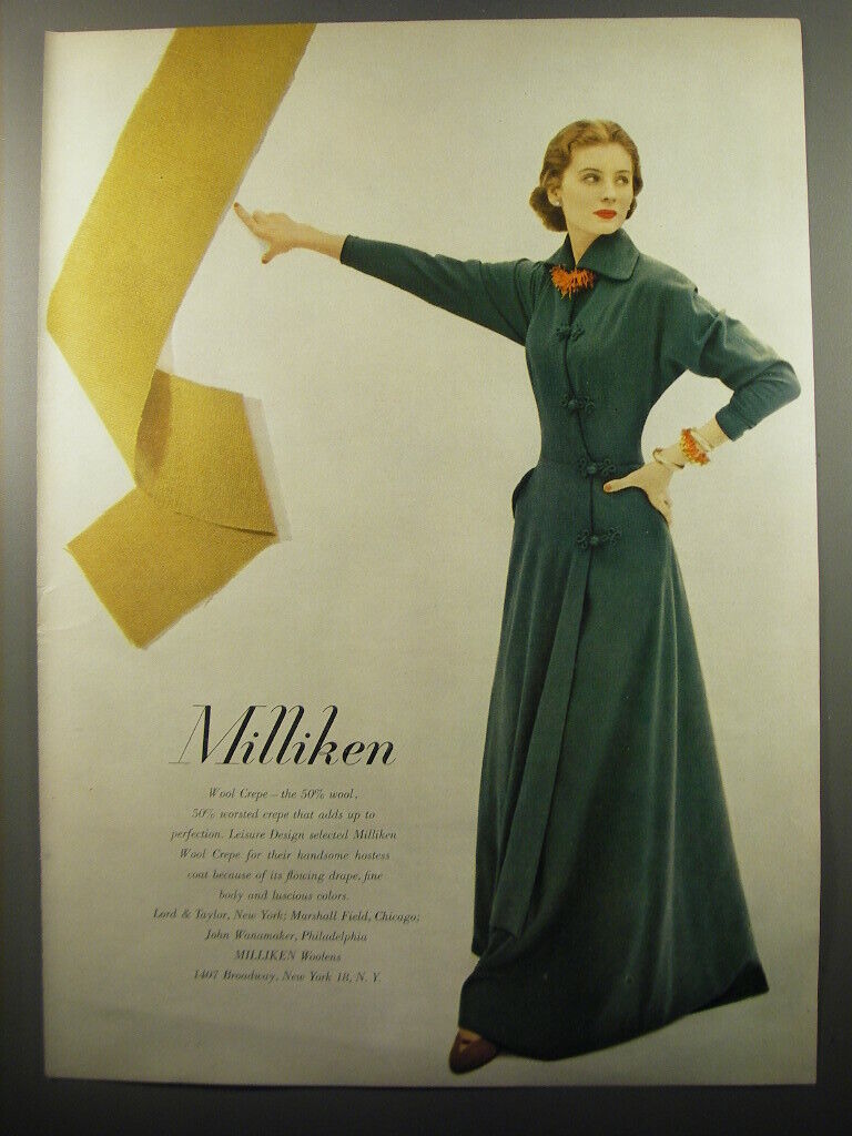 1950 Milliken Woolens Advertisement - Leisure Design Hostess Coat