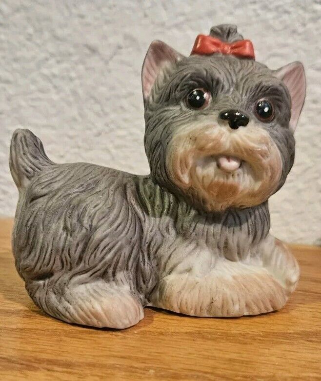 Vtg SET of 3. Homco Yorkshire Terrier Figurines Yorkies With Red Bows