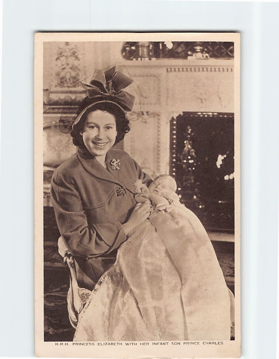 Postcard H.R.H. Princess Elizabeth With Her Infant Son Prince Charles