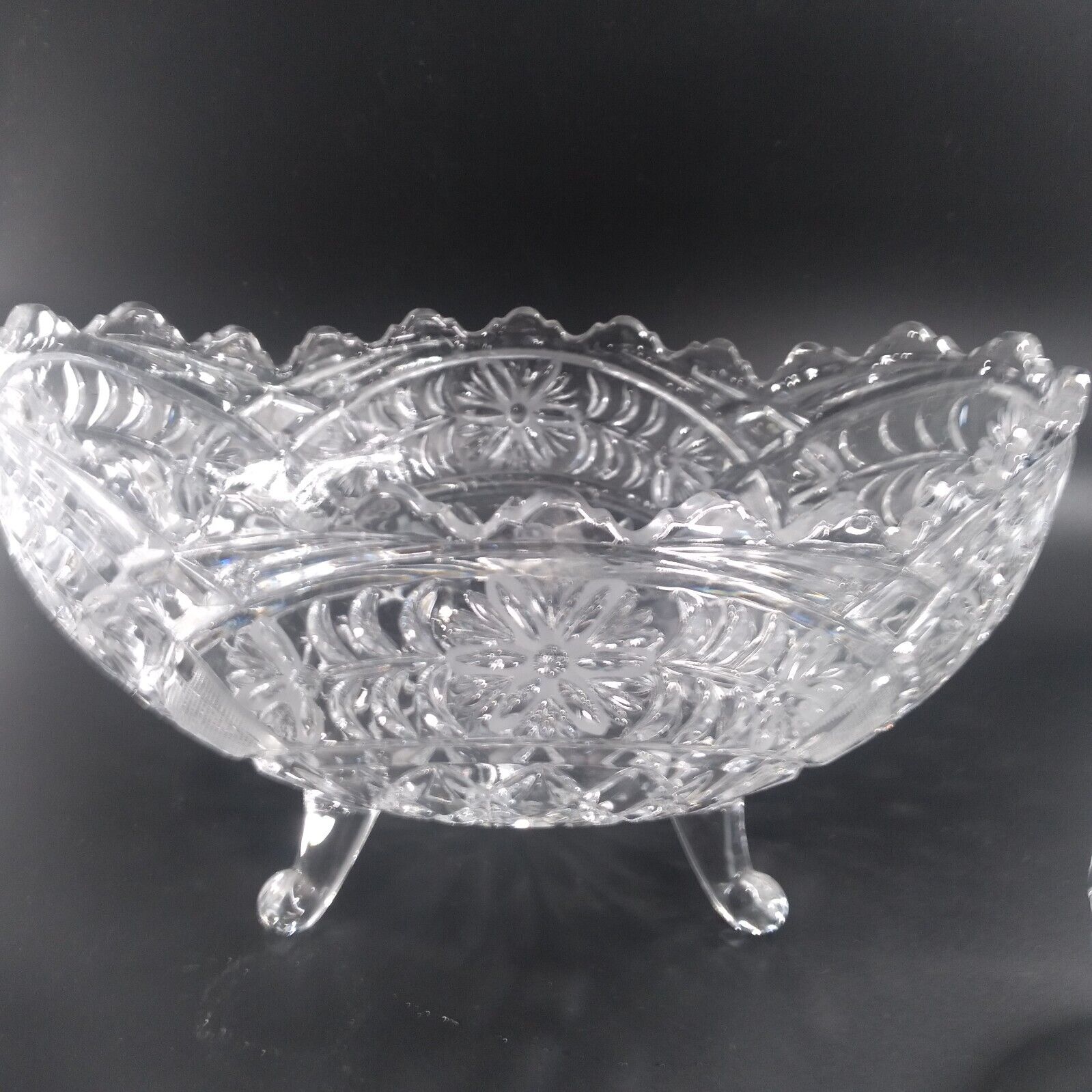 Vintage Anna Hutte Bleikristall Footed Bowl Lead Crystal Floral  Pattern ANN13