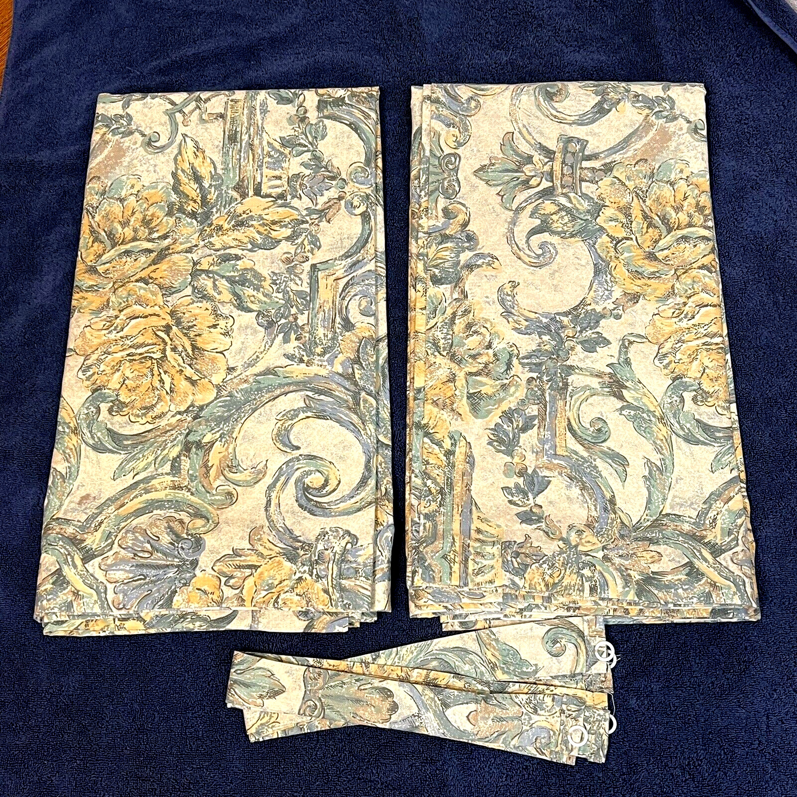 Vintage Croscill Pair Floral Curtain Panels Drapes Green Yellow Blue 40x84”