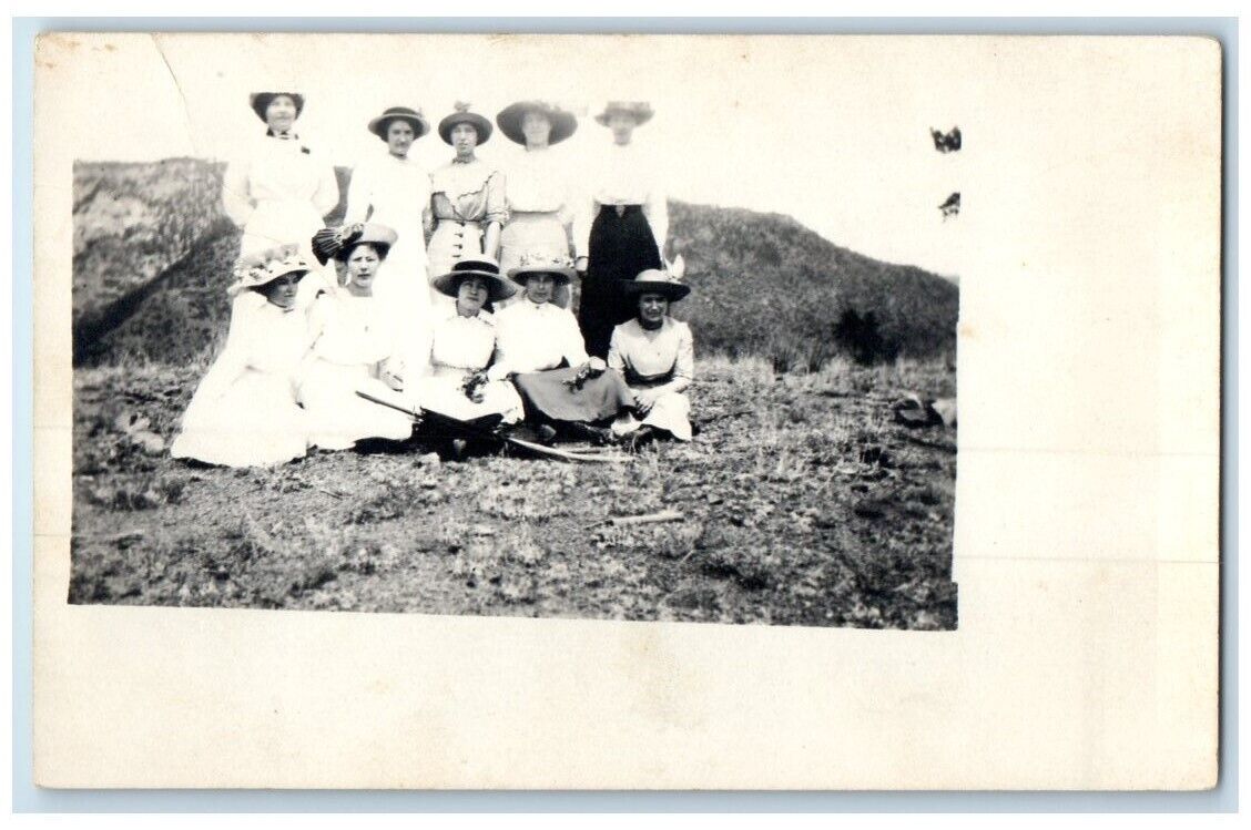 1913 Women On Top Of Mountain Near Dome Rock Colorado CO RPPC Photo Postcard