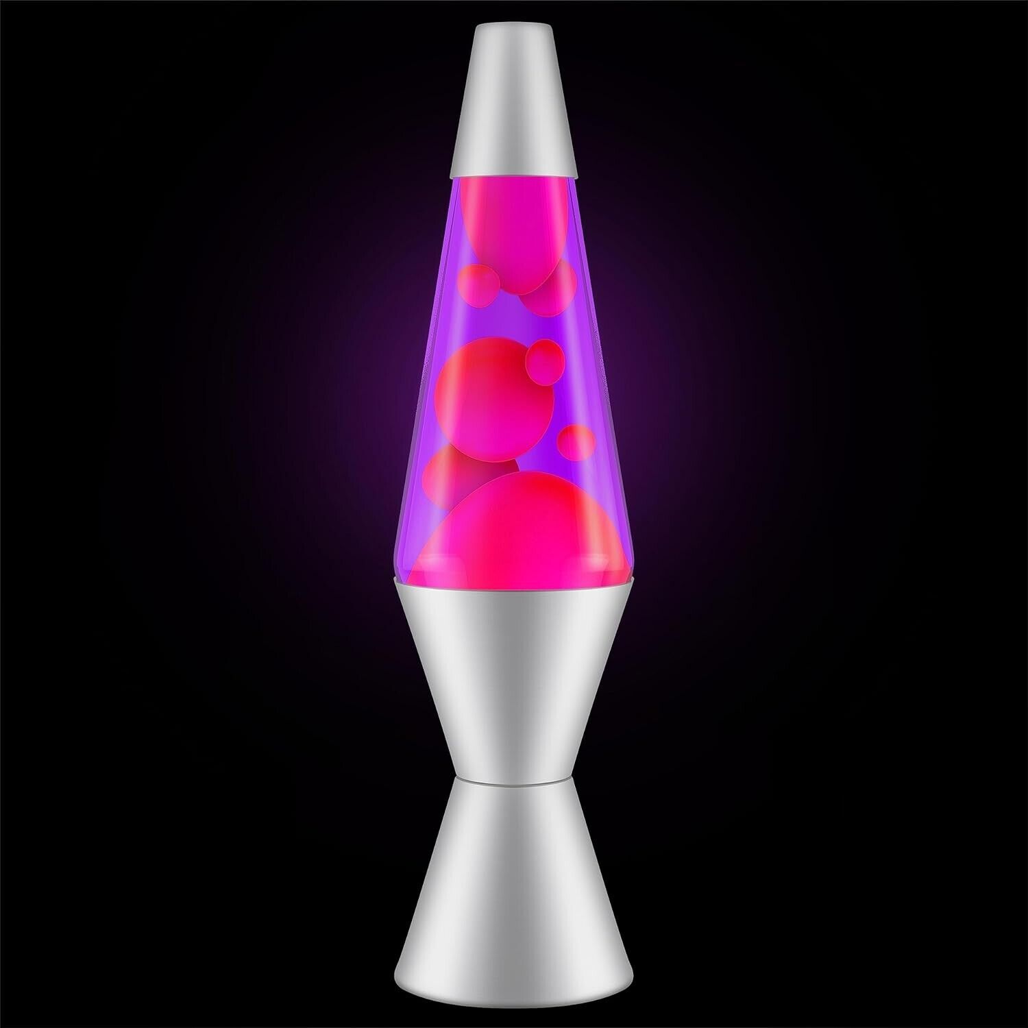 Lava Lamp 14.5 Inch Tall Classic Silver Base Pink Lava Purple Liquid