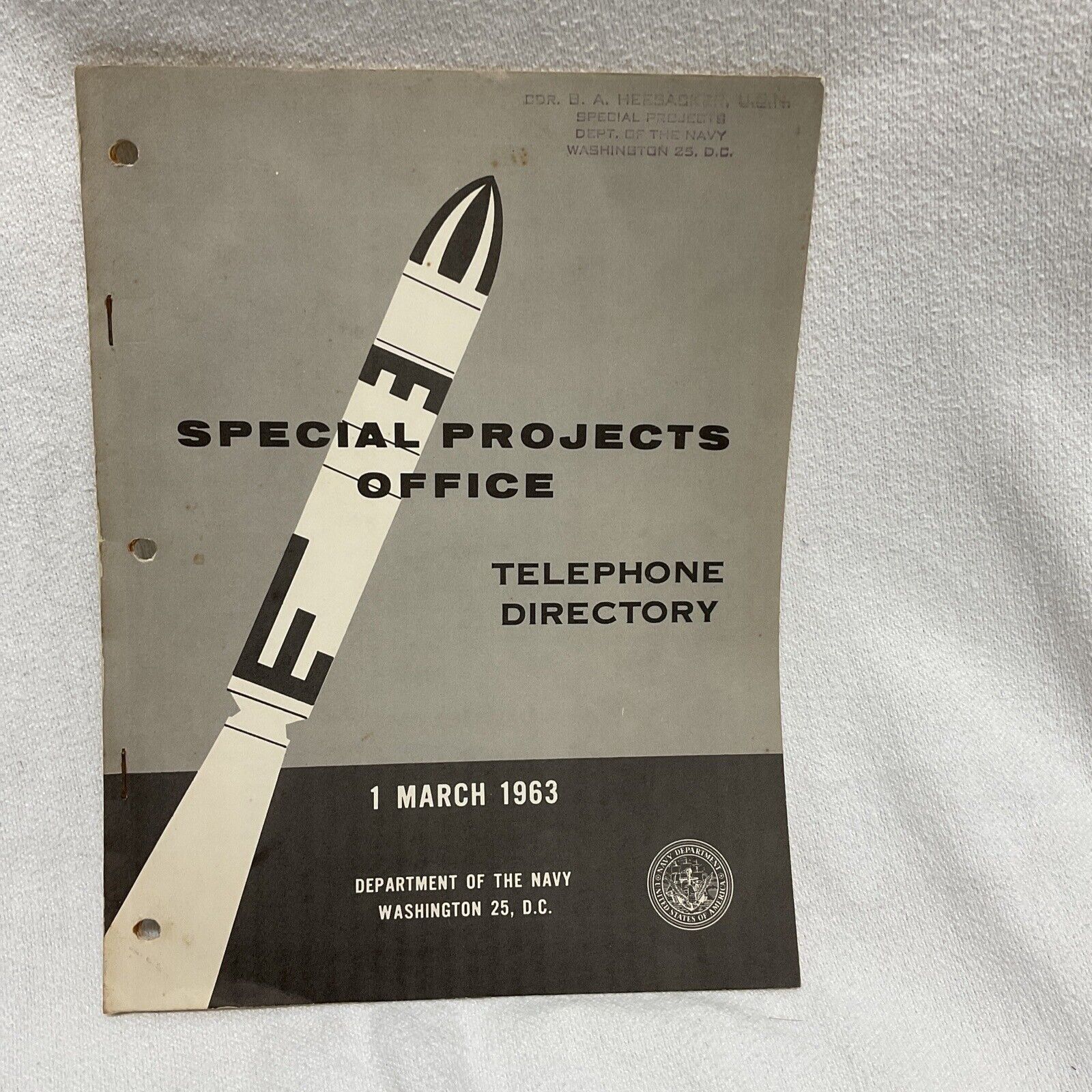 Vintage Department Of The Navy 1963 Special Projects Office Telephone Directory 