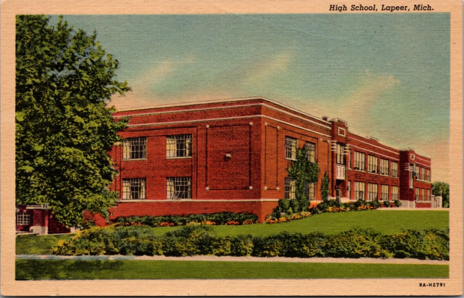 Linen Postcard High School in Lapeer, Michigan