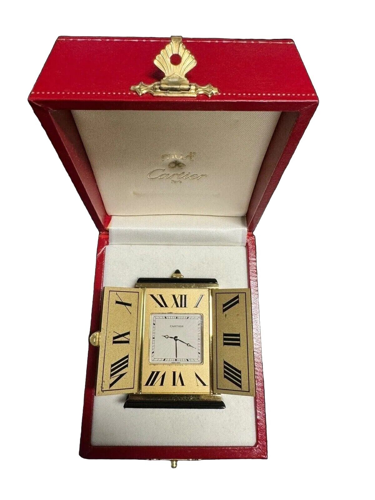 *** Cartier Mid Century Art Deco Quartz Trip tick  Desk Clock both boxes  ***