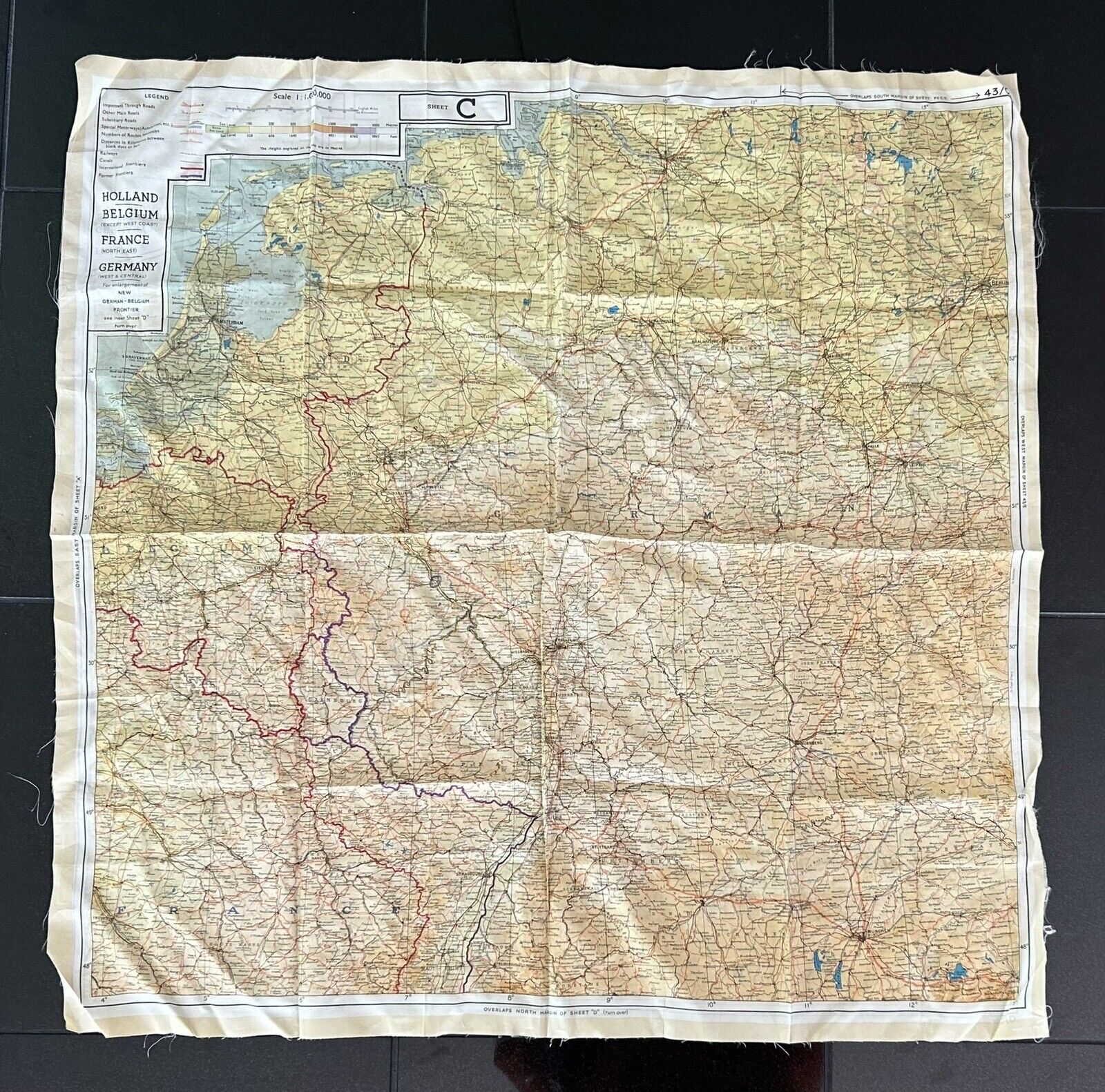Vtg WWII Army Paratrooper Silk Escape Map C & D Holland Belgium France Germany 