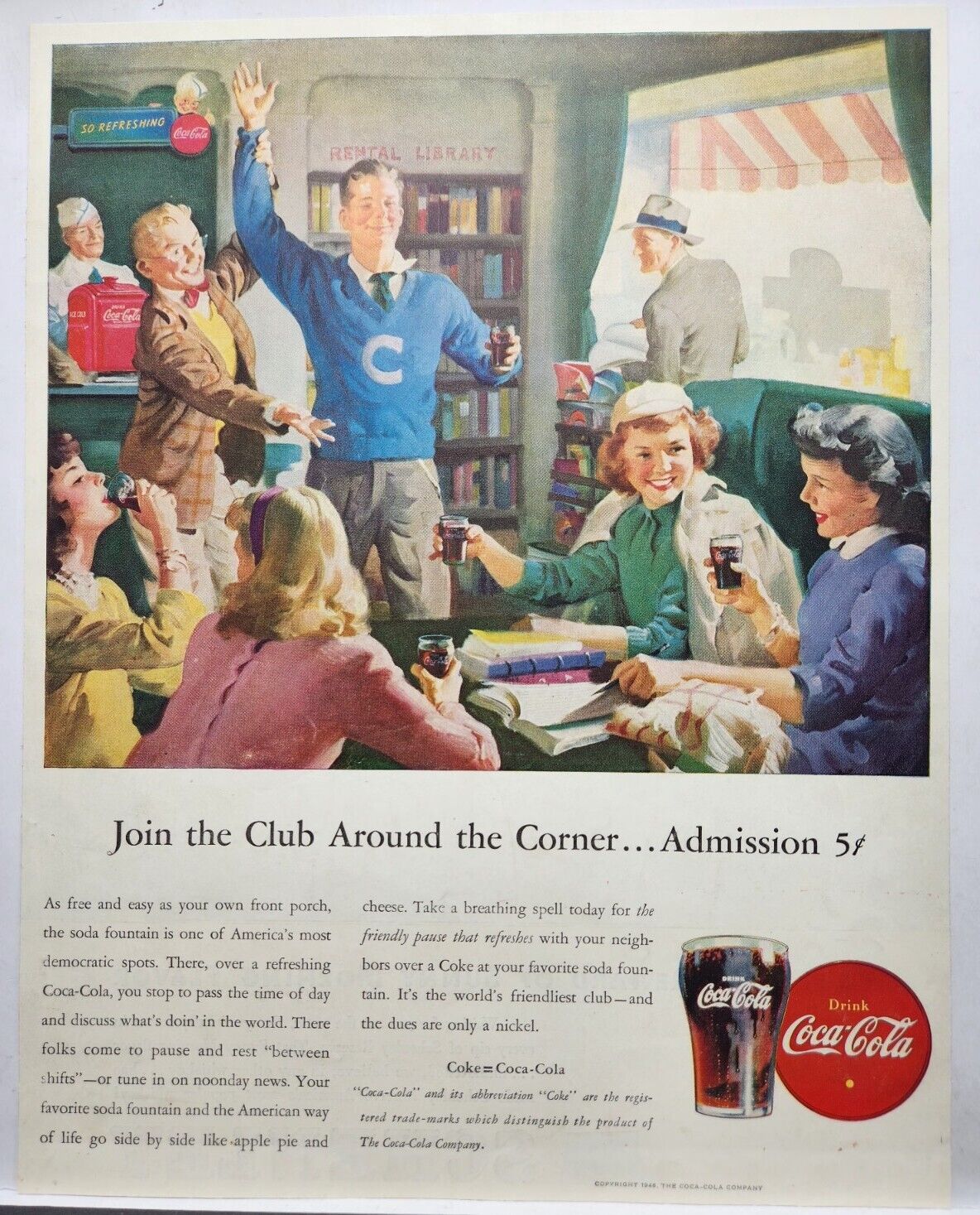 1946 Coca Cola Soda Jerk Fountain Letter Sweater Vtg Print Ad Poster Art 40\'s