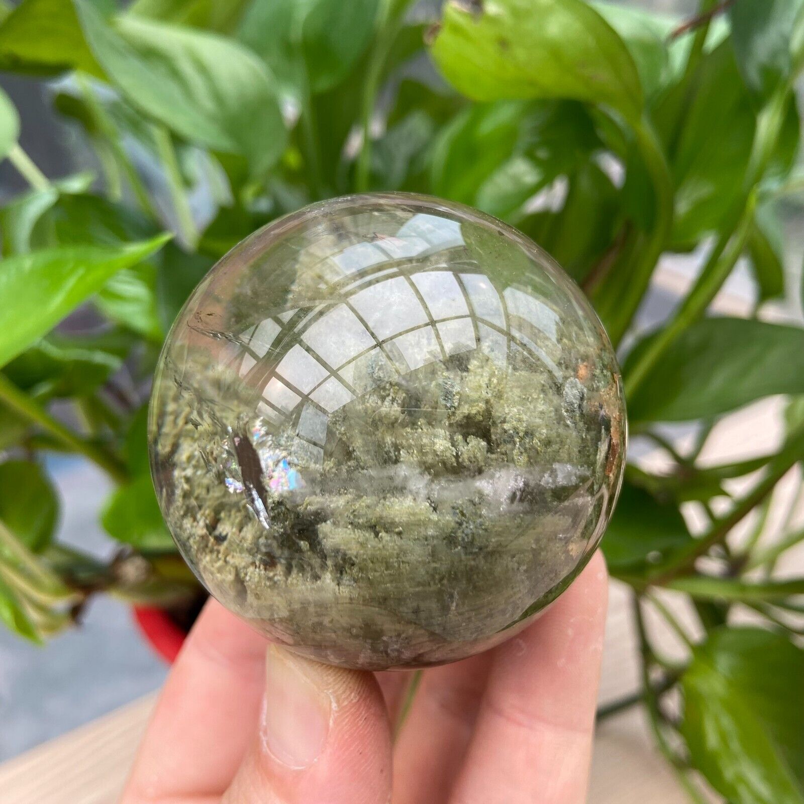260g Natural Rare Green Ghost Crystal Ball Quartz Sphere Specimen Reiki Healing