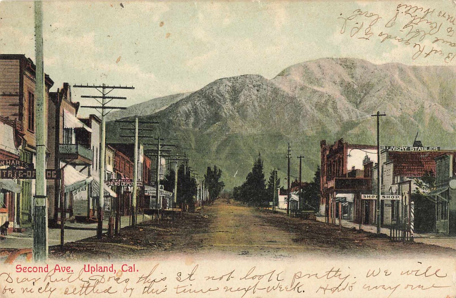 Vintage 1907 Postcard Street Scene 2nd Ave. Upland California CA Long Beach