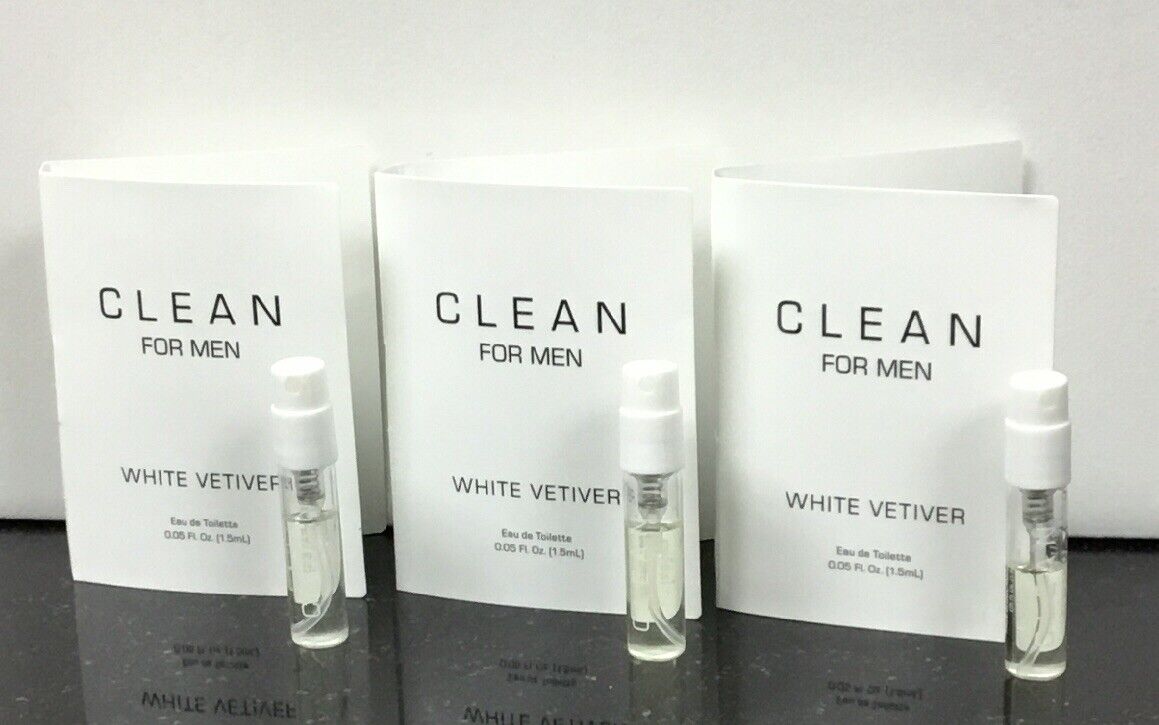Clean For Men White Vetiver EDT Vial Sample Spray 0.05oz/1.5ml*New*Lot Of 3*