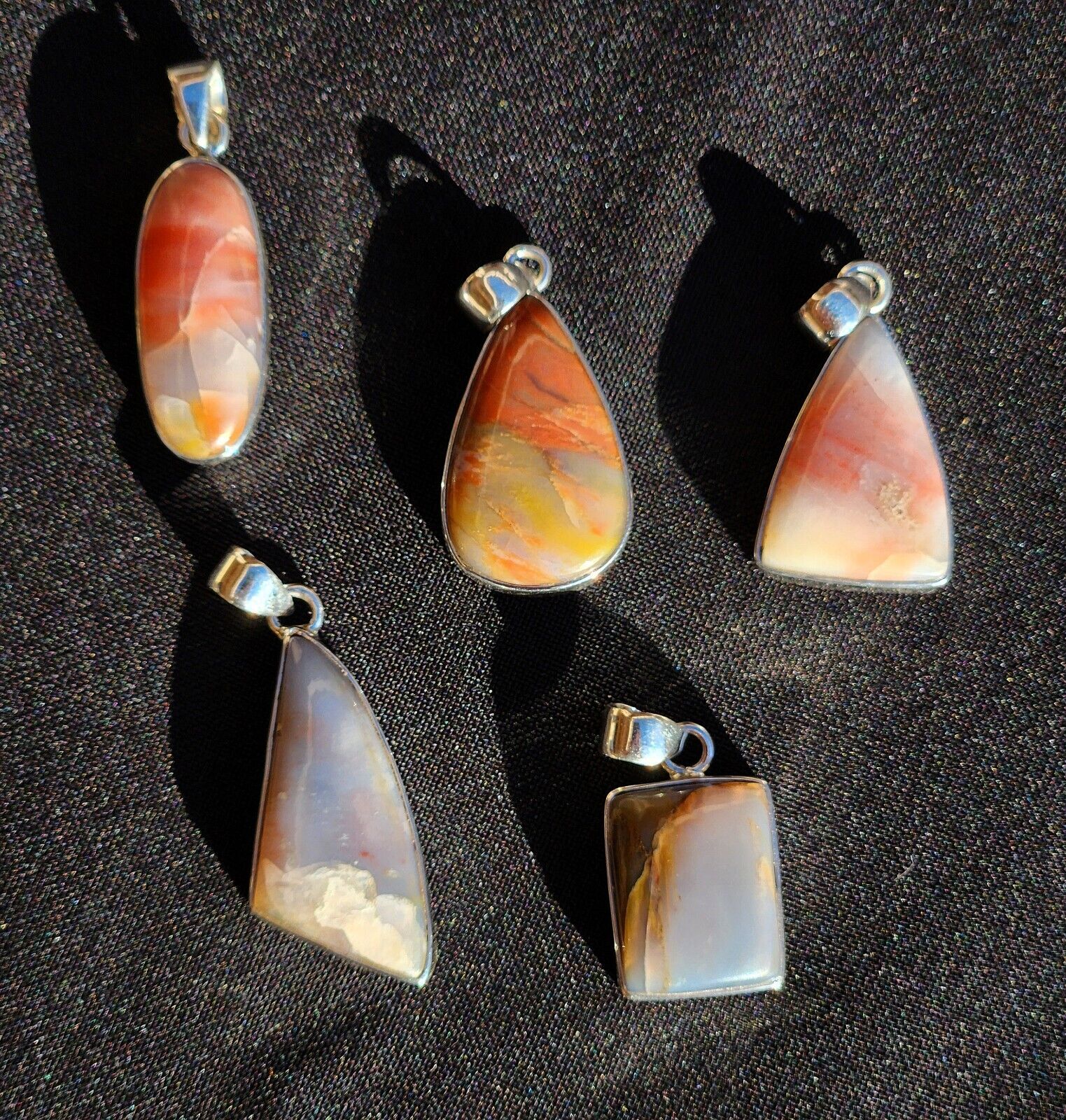 Set of 5 Authentic Arizona rainbow petrified wood pendant sterling silver 