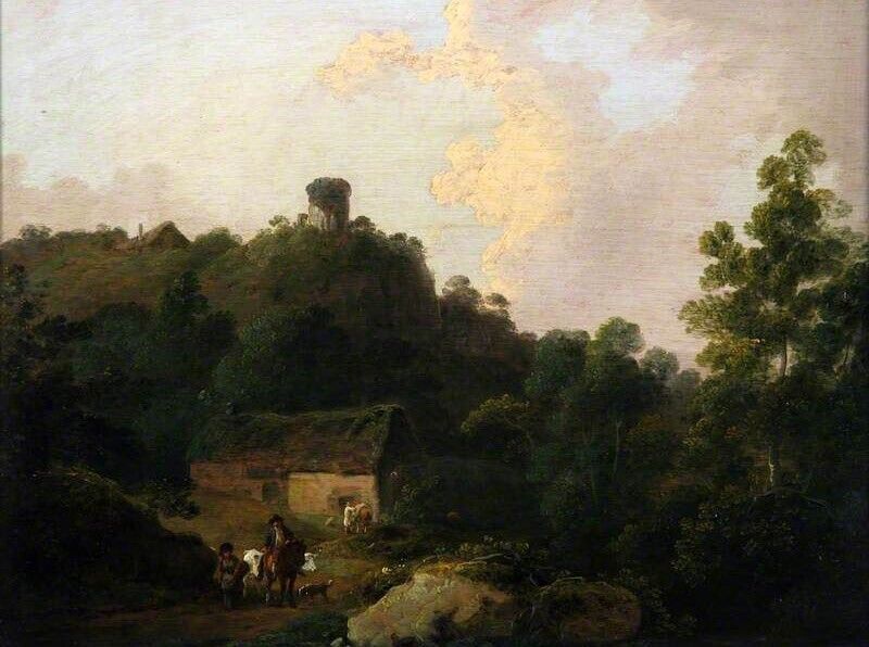 Oil painting Scene-in-the-Taff-Valley-Julius-Caesar-Ibbetson-Oil-Paint landscape