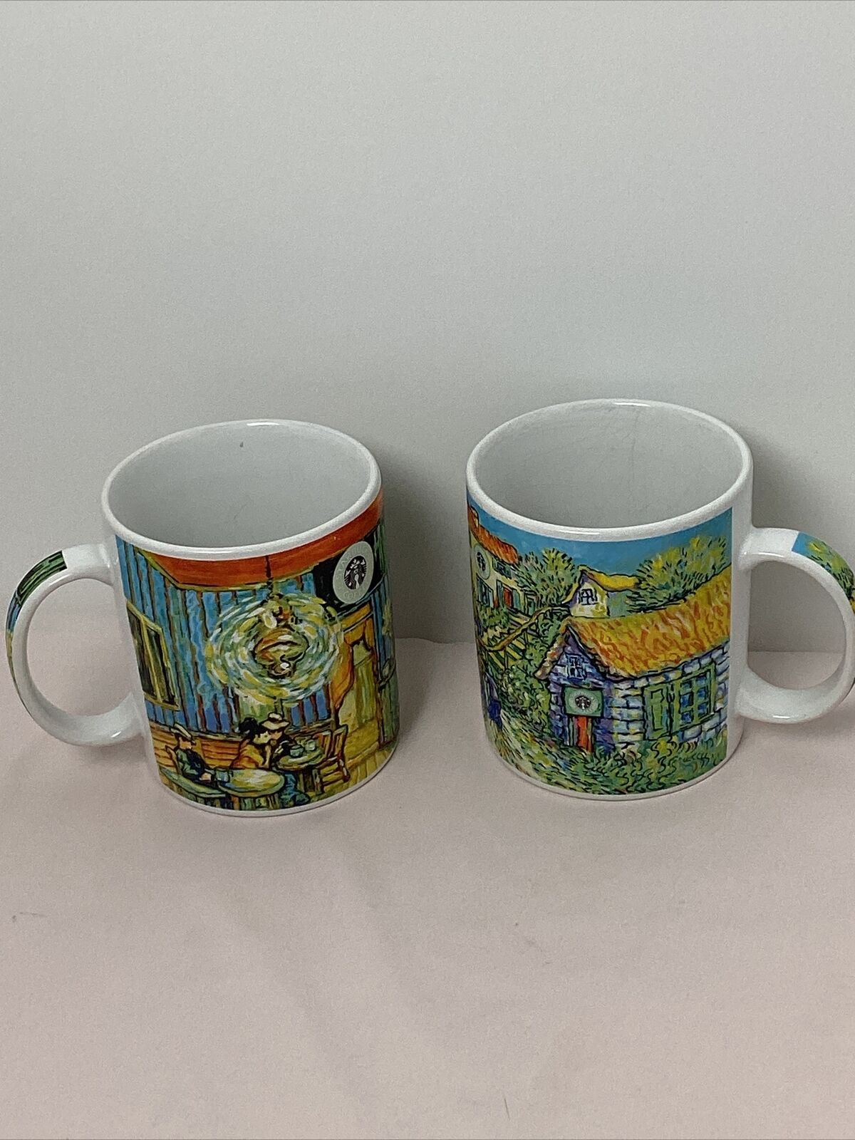 2 Starbucks Barista Van Gogh Style Coffee Mugs 2001 Colorful Painting