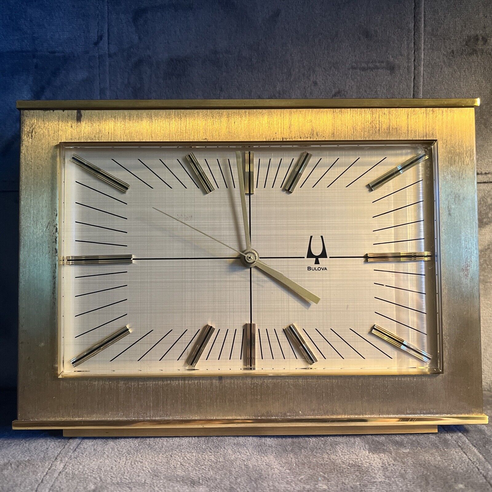 Vintage 1970\'s Bulova Accutron Desk / Table Clock Heavy Brass Case Engraved Name