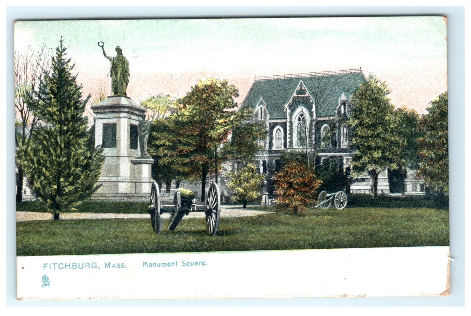 1908 Monument Square Fitchburg MA Massachusetts Early Postcard Raphael Tuck Sons