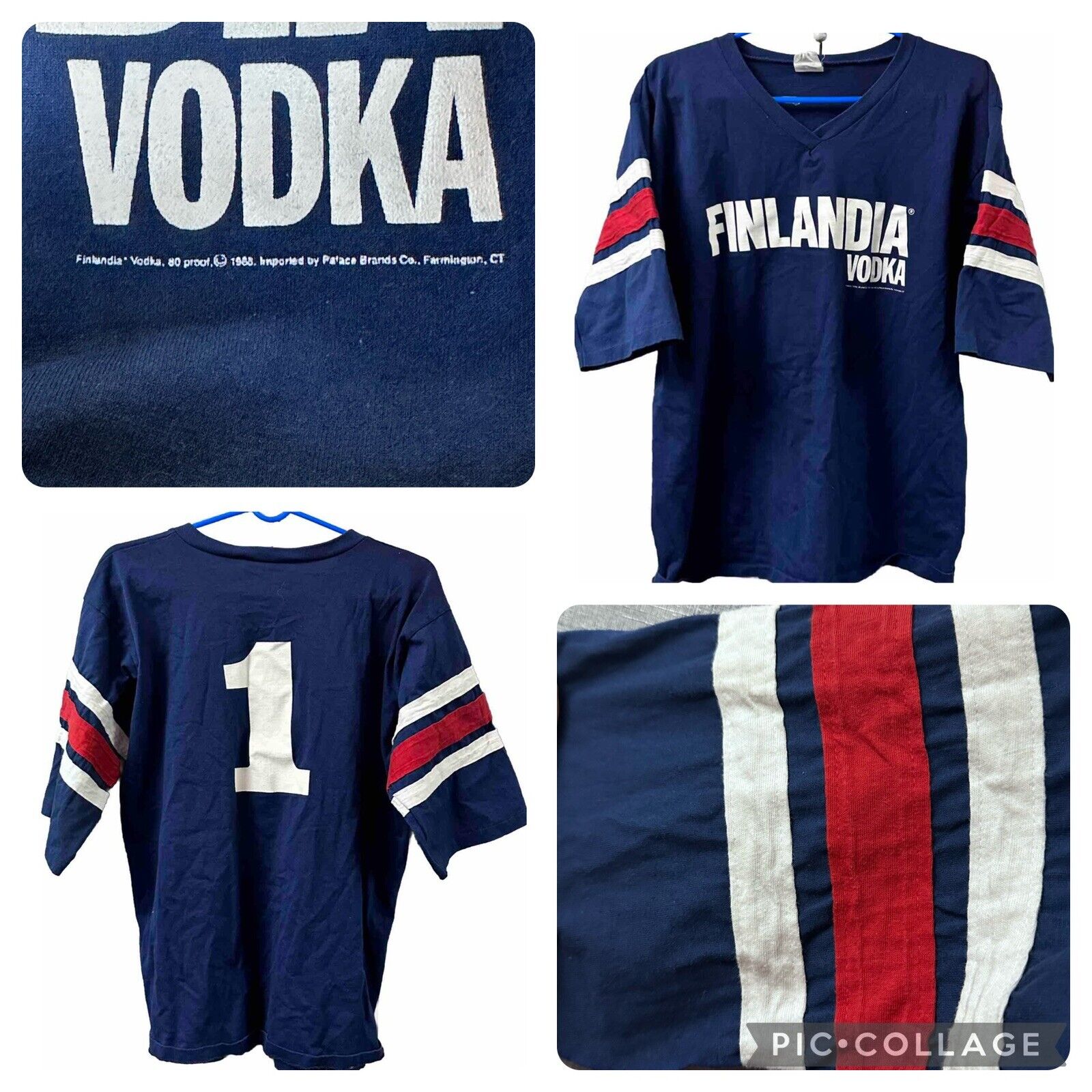 RARE Vintage Finlandia Vodka Shirt Mens XL Blue w/ Fabric Stripes Made In USA