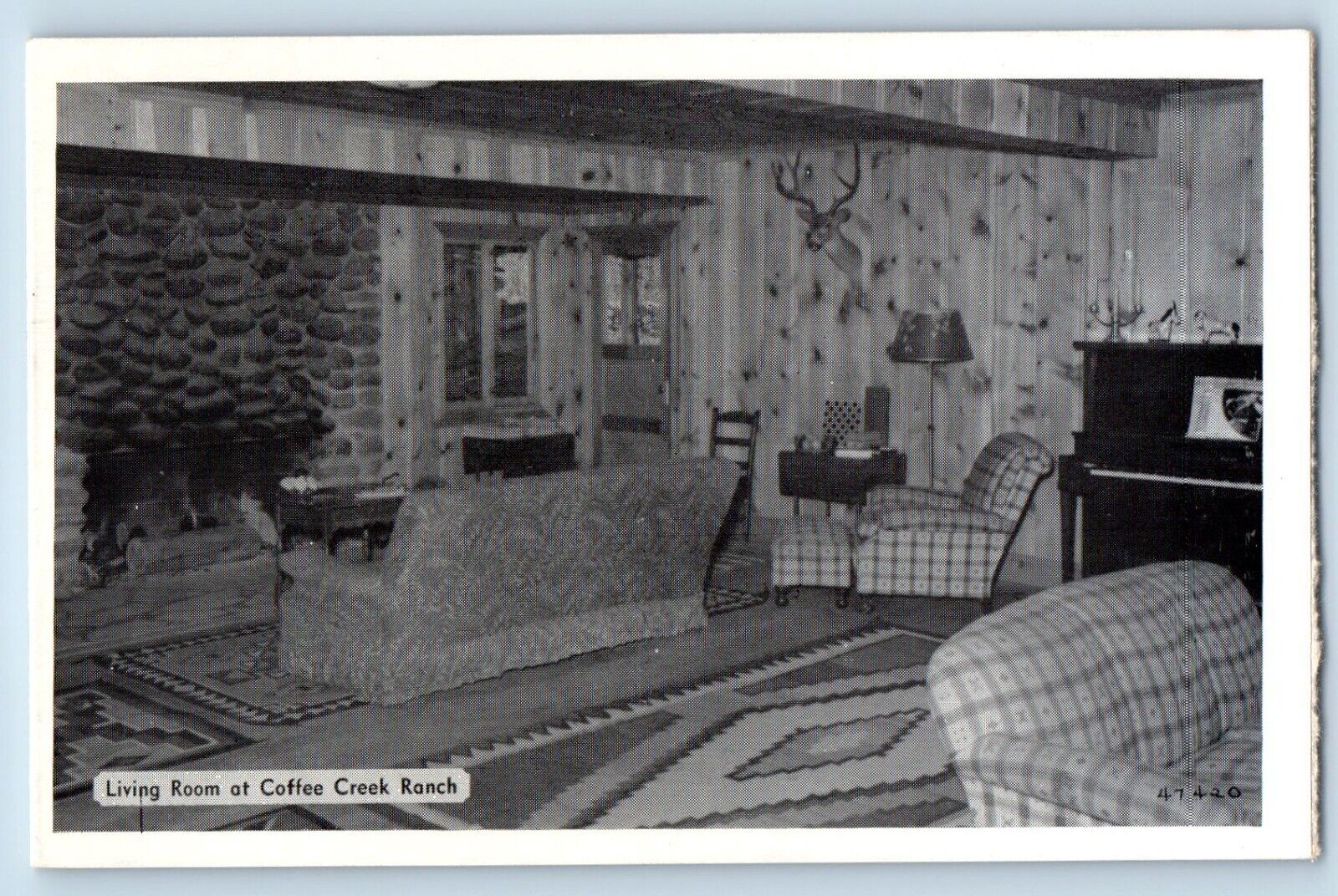 Trinity Center California Postcard Living Room Coffee Creek Ranch Interior 1940