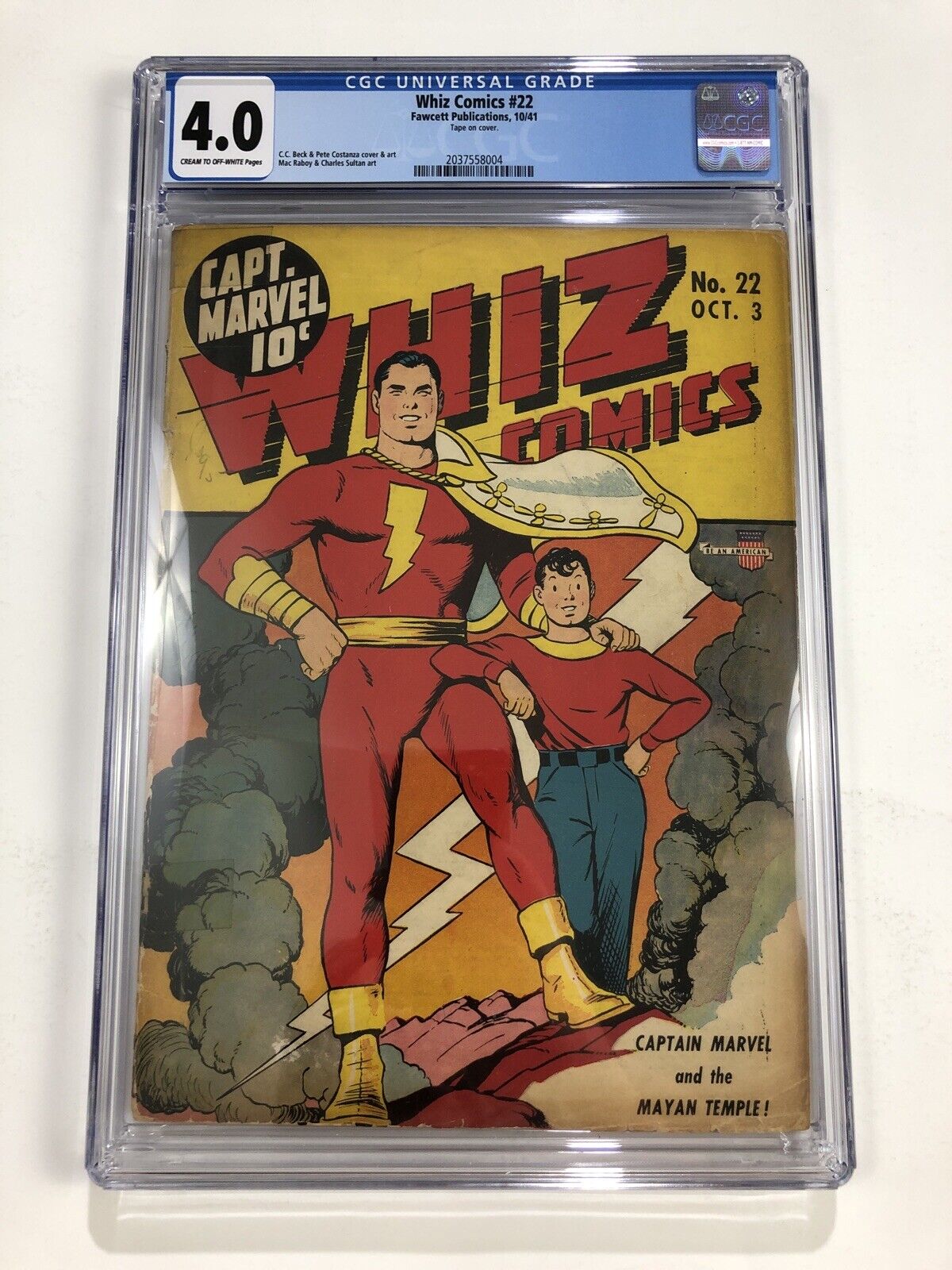 Whiz Comics 22 CGC 4.0 Captain Marvel Fawcett 1941 Classic Cover CC Beck