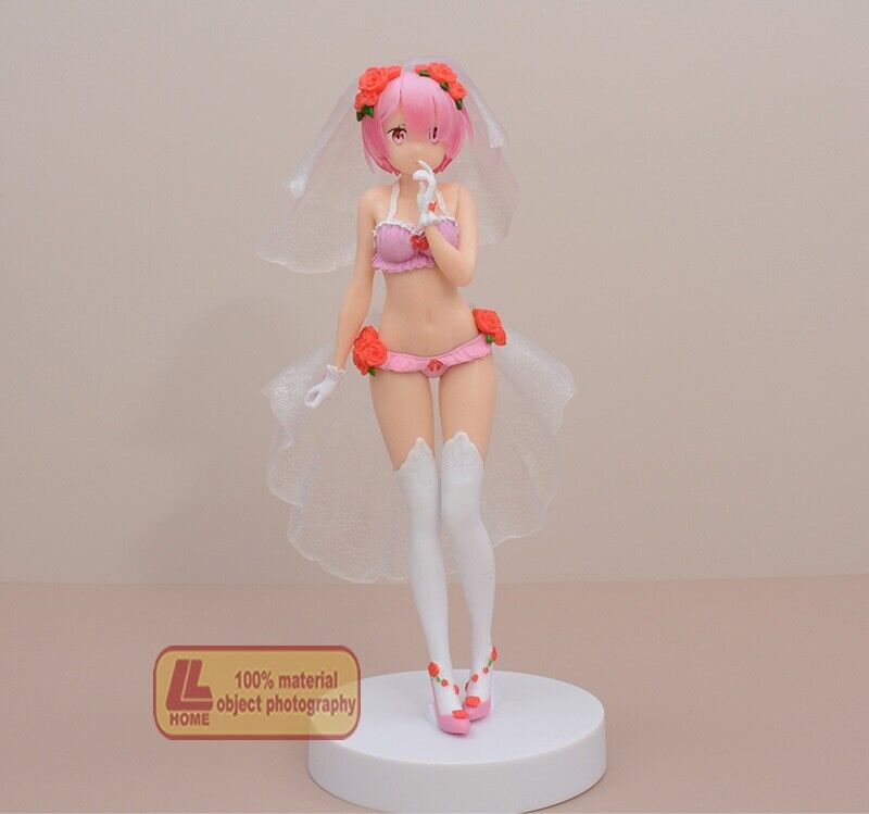 Anime Re Ram Pink Swimsuit Wedding dress cute girl PVC Figure Statue Toy Gift